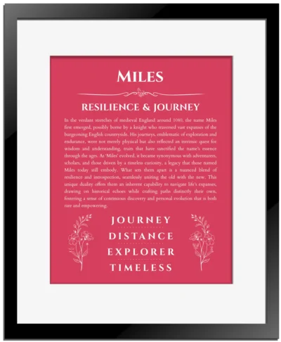 Miles name meaning gift print in red with black matte frame