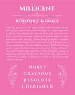 Millicent personalized name art with origin story in pink