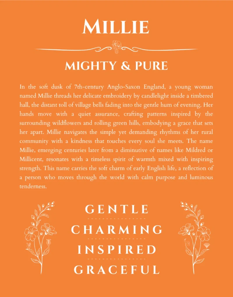 Millie personalized name meaning print in orange