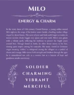 Milo personalized name print with origin and traits in purple