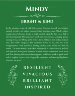 Mindy custom name meaning print in dark green