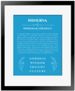 Minerva custom name meaning print in blue with black matte frame