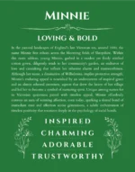 Minnie custom name art showing meaning and origin in dark green