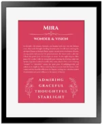Mira name meaning gift print in red with black matte frame