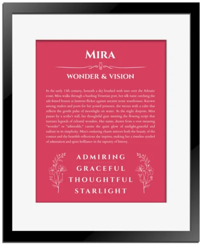 Mira name meaning gift print in red with black matte frame
