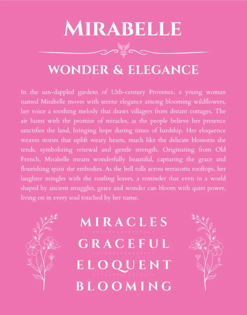 Mirabelle personalized wall art with the story of your name in pink