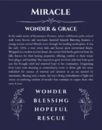 Miracle name origin print with meaning and traits in navy blue