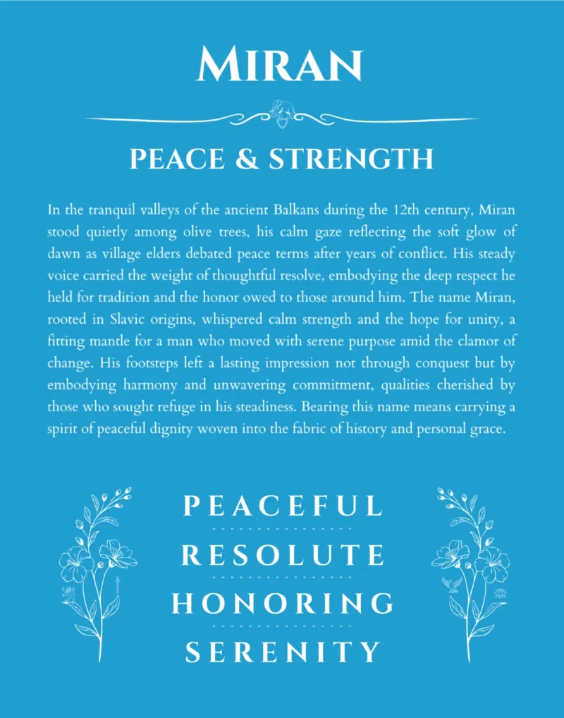 Miran personalized name art with origin story in blue