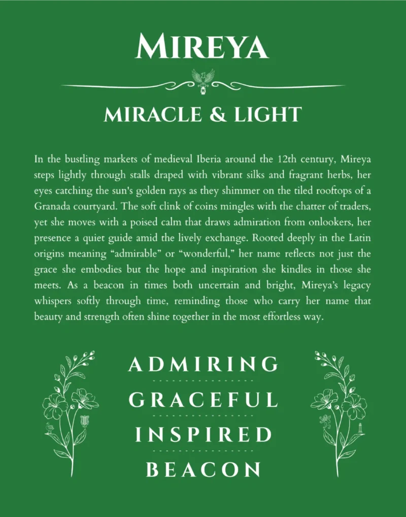 Mireya name meaning gift print in dark green