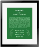 Mireya name meaning gift print in dark green with black matte frame