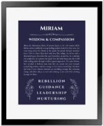 Miriam custom name meaning print in navy blue with black matte frame
