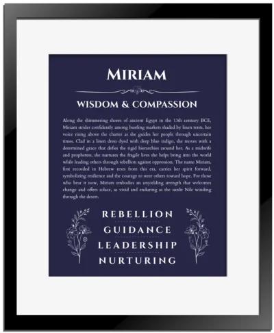 Miriam custom name meaning print in navy blue with black matte frame