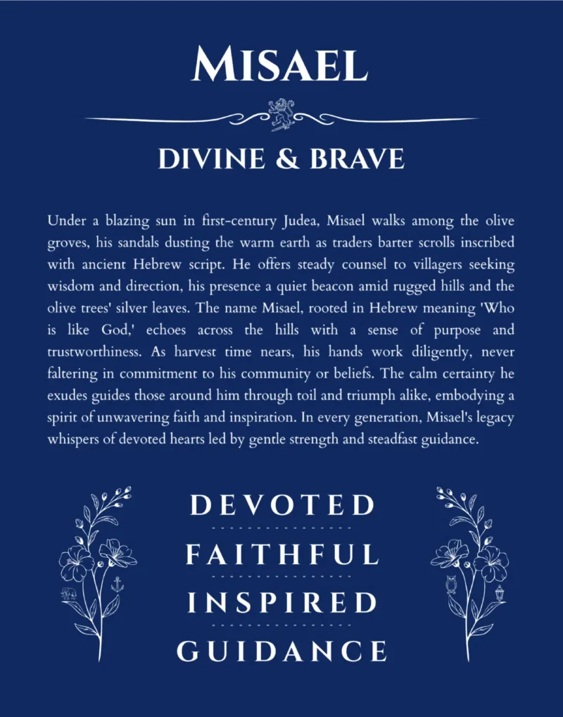 Misael custom name art showing meaning and origin in deep blue