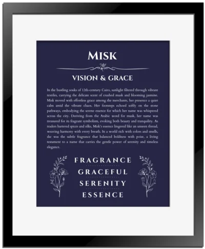 Misk custom name print for wall display in navy blue with black matte frame