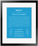Misty name meaning wall art by Get Your Story in blue with black matte frame