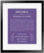 Mitchell name meaning gift print in purple with black matte frame