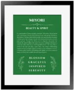 Miyori name meaning gift print in dark green with black matte frame
