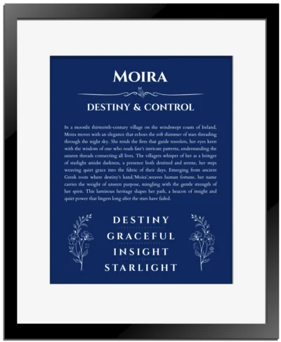 Moira name meaning gift print in deep blue with black matte frame