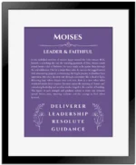 Moises custom name meaning print in purple with black matte frame