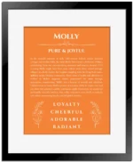 Molly name meaning wall art by Get Your Story in orange with black matte frame