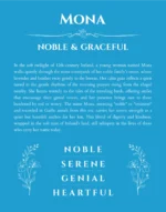 Mona personalized name print with origin and traits in blue