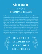 Monroe personalized name art with origin story in blue