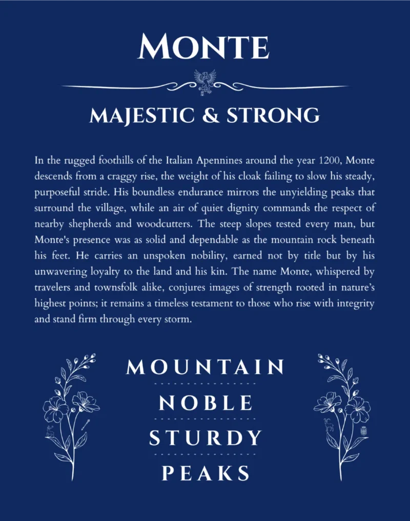 Monte name meaning gift print in deep blue
