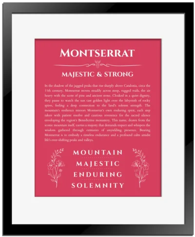 Montserrat name meaning gift print in red with black matte frame