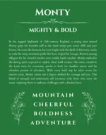 Monty custom name print for wall display in dark green