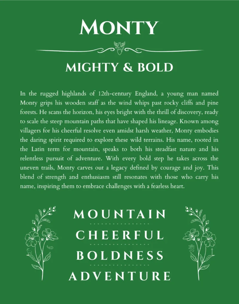 Monty custom name print for wall display in dark green