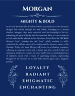 Morgan personalized name art with origin story in deep blue