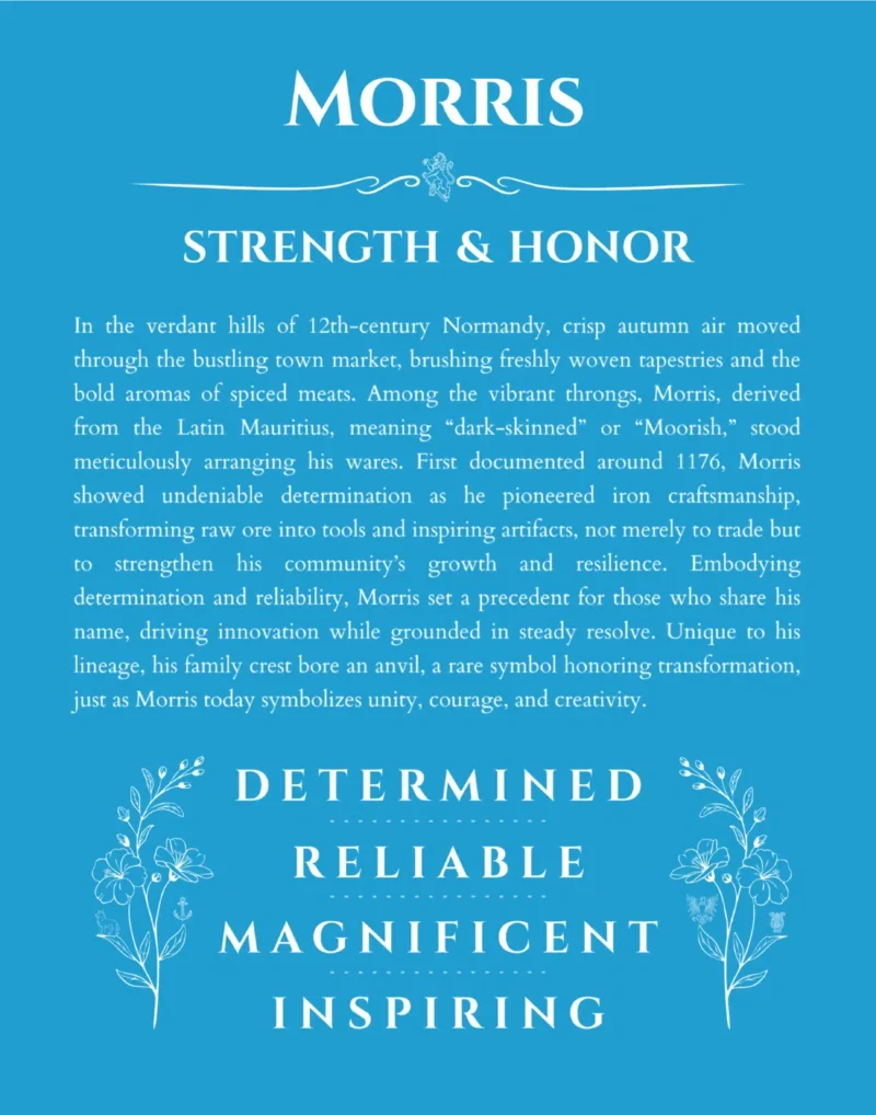 Morris name meaning gift print in blue