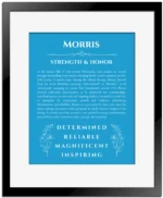 Morris name meaning gift print in blue with black matte frame