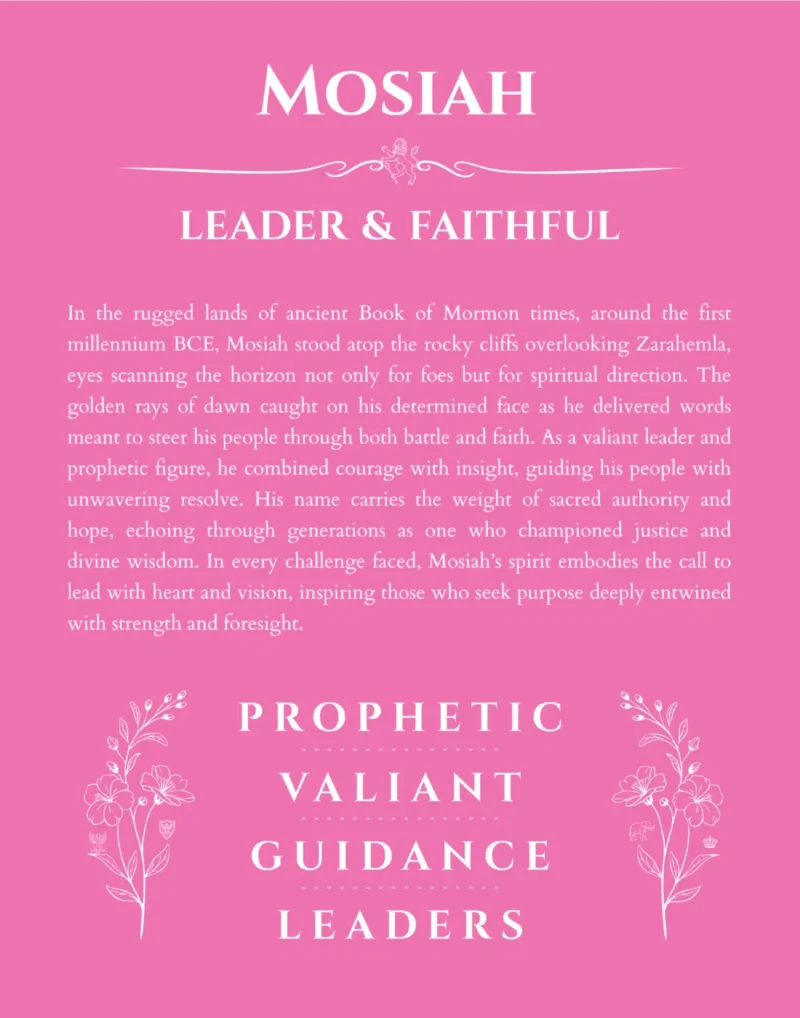 Mosiah name origin print with meaning and traits in pink