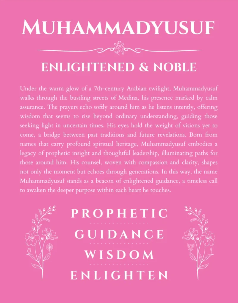 Muhammadyusuf custom name art showing meaning and origin in pink