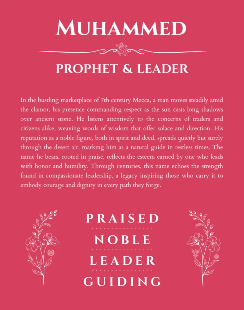 Muhammed name origin print with meaning and traits in red