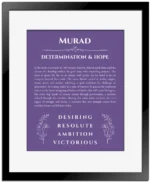 Murad custom name print for wall display in purple with black matte frame