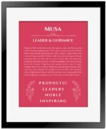 Musa name meaning gift print in red with black matte frame