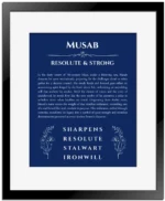Musab custom name meaning print in deep blue with black matte frame