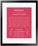 Mustafa name meaning gift print in red with black matte frame