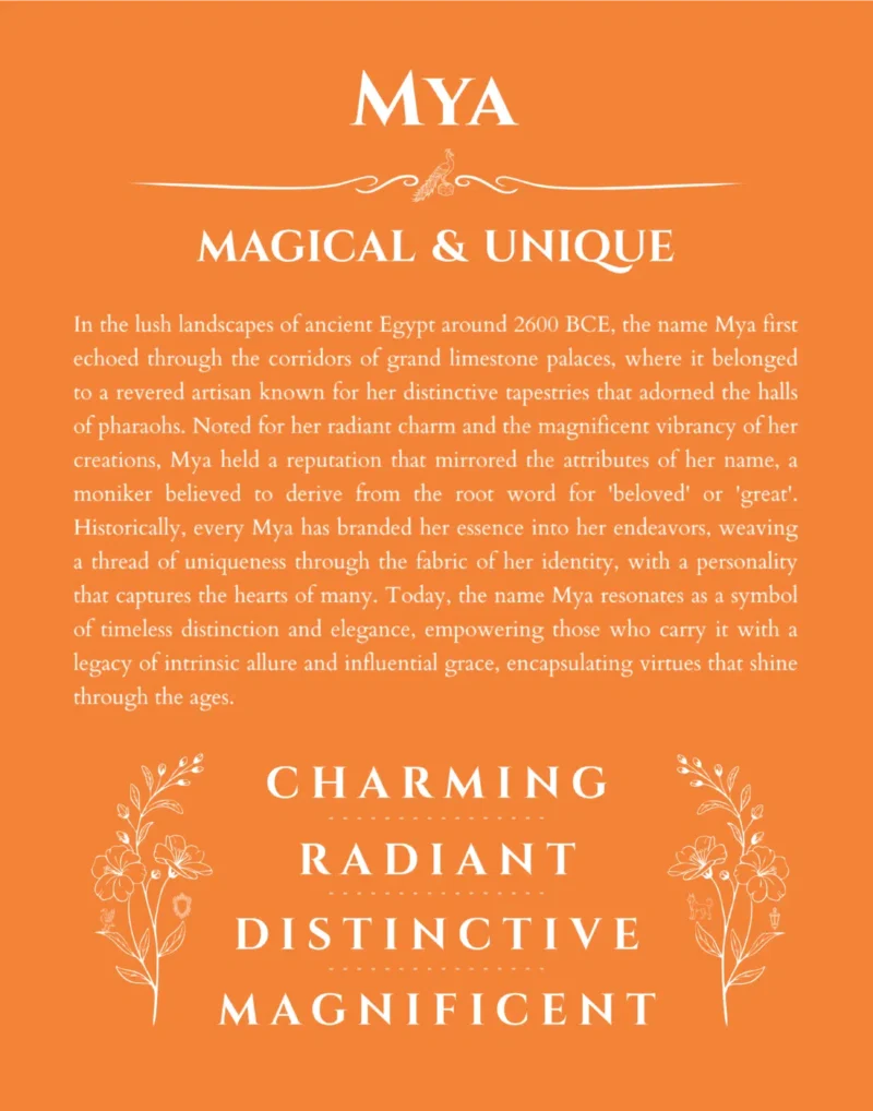 Mya personalized name meaning print in orange