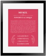 Mykel name meaning wall art by Get Your Story in red with black matte frame