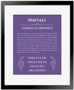 Naftali name meaning wall art by Get Your Story in purple with black matte frame