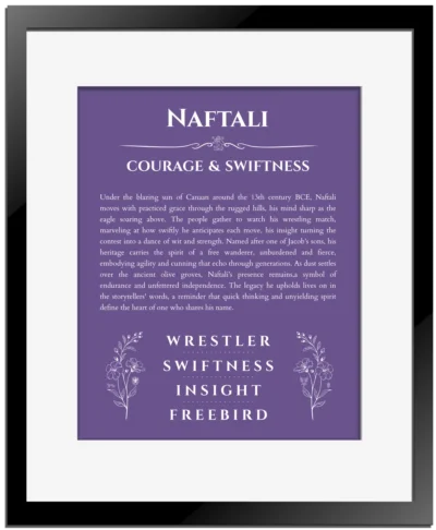 Naftali name meaning wall art by Get Your Story in purple with black matte frame