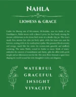 Nahla name origin print with meaning and traits in dark green