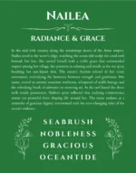 Nailea custom name art showing meaning and origin in dark green