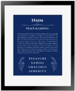 Naim name meaning gift print in deep blue with black matte frame