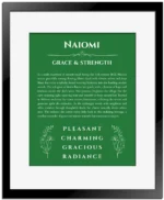 Naiomi name meaning gift print in dark green with black matte frame