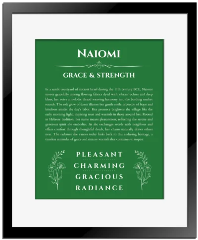 Naiomi name meaning gift print in dark green with black matte frame