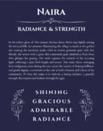 Naira custom name art showing meaning and origin in navy blue